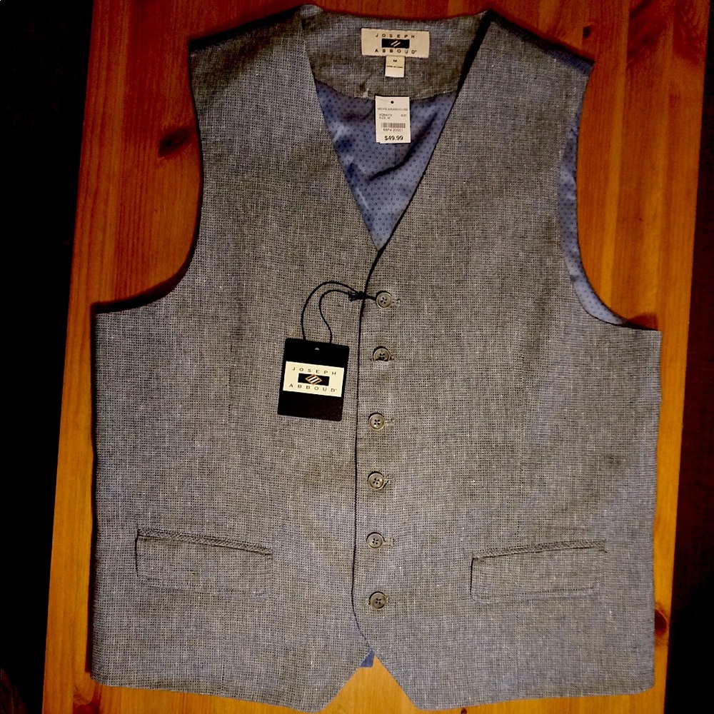 Joseph Abboud Men Vest Textured Linen Lt Blue M